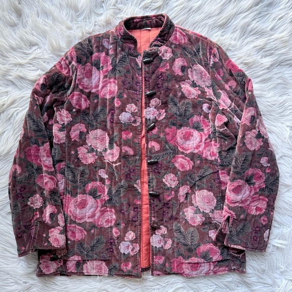 Vintage Sun’N Sand velvet floral quilted toggle coat pockets S - Picture 1 of 11